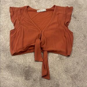 Abercrombie & Fitch Orange Flutter Sleeve Tie Front Crop Blouse